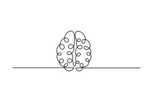 Human brain continuous single line art drawing of concept doodle style outline design vector