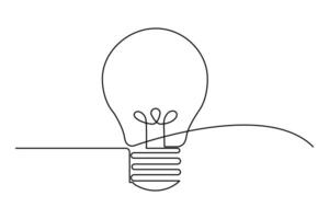 Light bulb continuous one line drawing of bulb minimalist outline art design vector