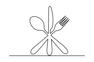 Fork and knife contour in one line drawing vector
