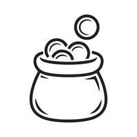 A black and white drawing of a pot with coins vector