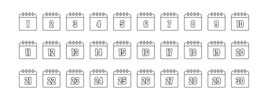 30 day calendar icon for month tracking with line style. Perfect for digital planners, scheduling apps, websites and educational materials that require date visuals. vector