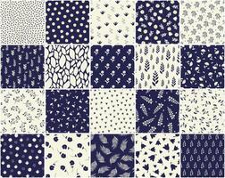 Collection of elegant floral seamless patterns. Drawing repeatable spring nature beautiful fabric backgrounds with branches, leaves and flowers. Blue and beige design. Textile endless prints vector