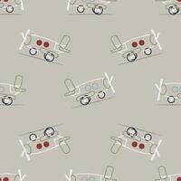 Seamless pattern with retro outline airplanes on beige background vector