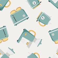Seamless pattern with retro toaster, kettle and coffee machine vector