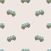 Seamless pattern with retro buses on beige background vector