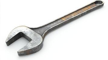 A rusty adjustable wrench on a white background. photo