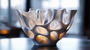 Intricate, light-catching, decorative, 3D printed, vessel. photo