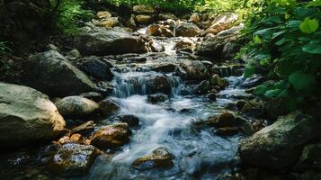 Cascading watercourse through rocky mountain terrain. photo