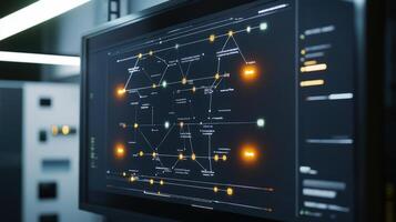 Complex network diagram displayed on a large screen. photo