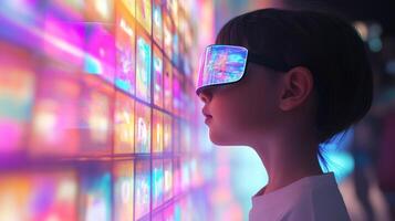 Child experiencing interactive digital display technology. photo