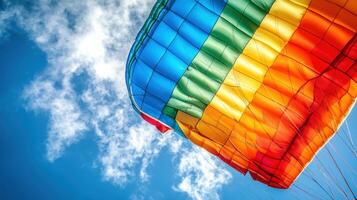 Colorful parachute against a vibrant blue sky. photo