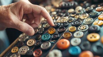 A hand selecting a button from a large collection. photo