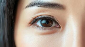 Close-up view of a woman's eye and surrounding facial skin. photo