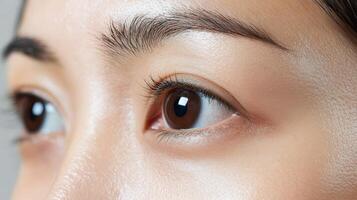 Close-up view of a woman's expressive eyes and facial features. photo