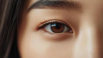 Close-up view of a person's eye and face. photo
