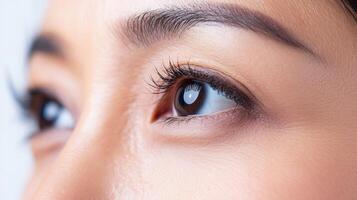 Close-up view of a person's eyes looking upward. photo