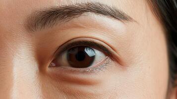 Close-up view of an eye and upper face area. photo