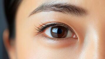 Close-up view of a person's eye and brow area. photo