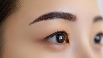Close-up view of perfectly shaped eyebrows on a person. photo