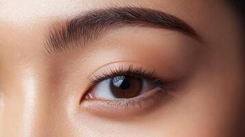 A close up of a woman's eye with long eyelashes photo