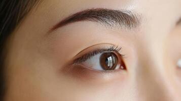 Close-up view of a woman's eyes and eyebrows. photo