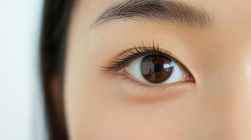 Close-up of a woman's eye with enhanced lashes. photo
