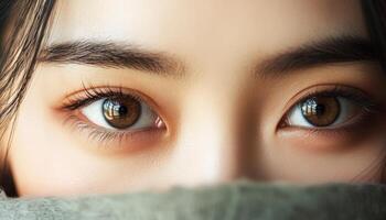 Close-up view of a woman's expressive eyes. photo