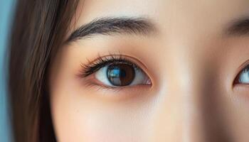 Close-up view of a woman's expressive eyes and delicate features. photo