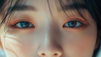 Close-up view of a person's expressive face and eyes. photo