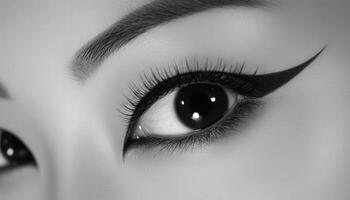 Close-up monochrome portrait of eyes with dramatic makeup. photo