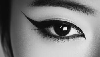 Close-up view of dramatic eye makeup. photo
