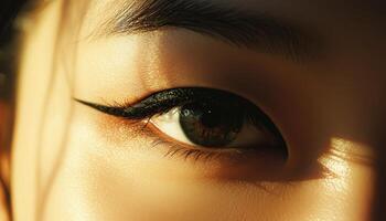 Close-up view of an eye with dramatic eyeliner. photo