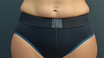 Close-up view of woman's midsection and undergarments. photo