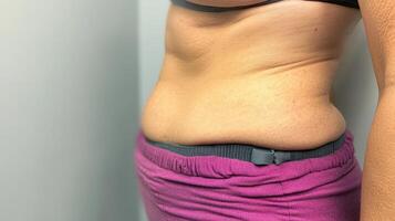 Midsection of a person viewed from the side. photo