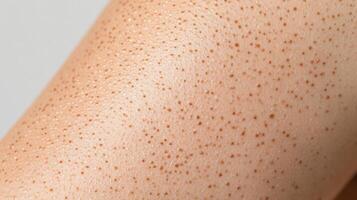 Close-up view of skin texture with scattered freckles. photo