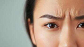 Close-up view of a person's facial expression of concern. photo