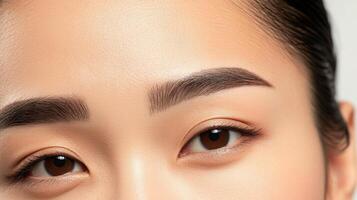Close-up view of meticulously groomed eyebrows and eyes. photo