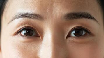 Close-up view of a person's expressive face features. photo