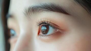 Close-up view of a person's thoughtful eyes and face. photo