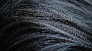 Close-up view of dark hair with gray strands. photo