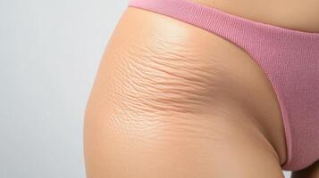 Close-up view of skin with noticeable stretch marks on a person's hip. photo