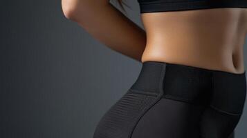 Close-up view of a woman's athletic waist and hips. photo