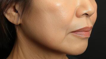 Close-up view of a mature woman's face profile. photo