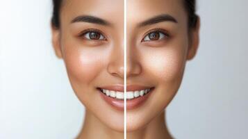 Comparison of skin tones before and after cosmetic enhancement. photo