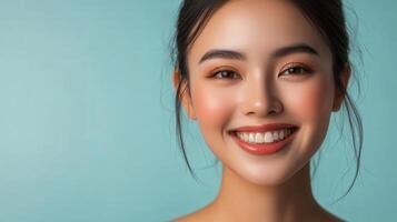 Smiling young woman with flawless complexion. photo