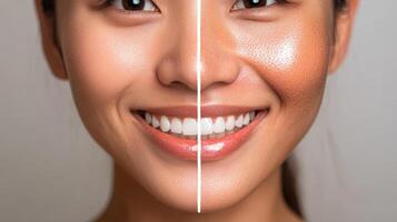 A comparison of facial skin tones showcasing a difference. photo