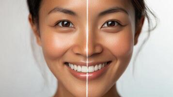 A woman's face highlighting contrast in skin tones. photo