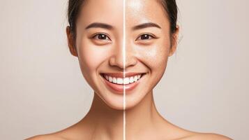 Comparison of skin tones showcasing before and after results. photo