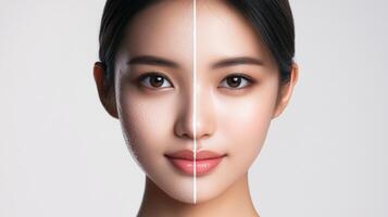 A comparison of skin tones on a single face. photo