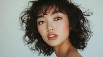 Close-up portrait of a person with textured short hair. photo